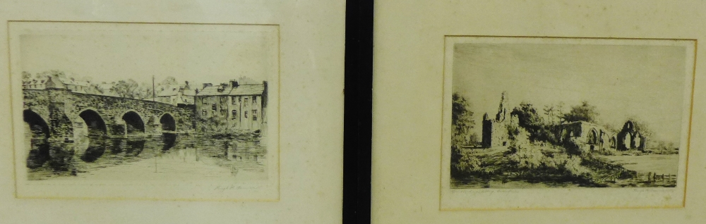 Hugh Harwood Banner Pair of etchings to include 'Lincluden Abbey, Dumfries' and another, in glazed