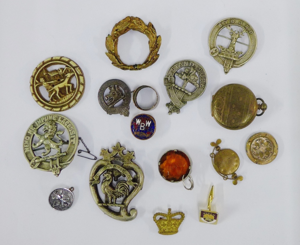 A collection of cap badges and enamel pins, etc (a lot)