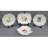 English porcelain Botanical patterned dessert service with gilt edged rim comprising six plates, two