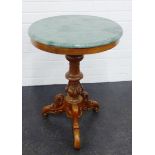 Green hardstone topped side table, on carved tripod supports 66 x 50cm