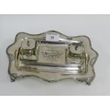 Edwardian Epns desk inkstand with two glass inkwells 24cm long