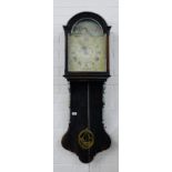 Continental wall clock, the arched top over a painted dial with Roman numerals, the trunk with