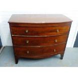 19th century mahogany bow front chest with thee graduating long drawers, on bracket feet, 91 x