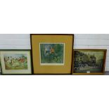 After Munnings 'The Gap', framed coloured hunting print, together with two others to include a black