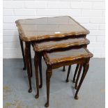 Mahogany nest of three tables, 56 x 55cm (3)