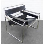 Contemporary tubular chrome and black leather 'Wassily' armchair, after the design by Marcel