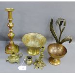 A collection of brass and mixed meta candlesticks and bowls, etc (a lot)