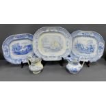 Three Scottish pottery blue and white ashets to include two Triumphal Car and another in 'Verona'