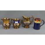 Four copper lustre jugs, (4)