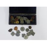 A box containing tokens and ancient coins, etc (a lot)