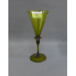 Early 20th century green wine glass, 18cm high