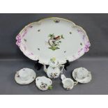 Herend porcelain cabaret set, 20th century, hand painted with birds and insects and with floral