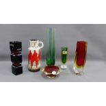 Collection of art glass to include Murano, together with a West German vase, tallest 28cm, (6)