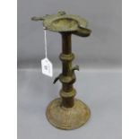 19th century South Indian bronze Temple oil lamp with bird and knop stem and spreading circular