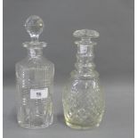 Small triple ring necked decanter and stopper, together with another, tallest 24cm, (2)