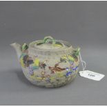 Japanese Yixing style small teapot, with birds, flowers and foliage pattern and impressed marks to