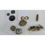 A collection of vintage buckles, buttons and hardstone costume jewellery (a lot)