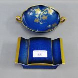 Carlton ware Bleu Royale box and cover, together with a twin handled bowl, (2)