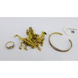 Gilt metal brooch, bangle and dress ring (a lot)