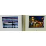 Jim Simpson 'Forth Road Bridge by Night' limited edition coloured print numbered 185/500, together