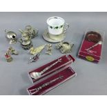 Collection of modern pewter miniatures to include a duck, teapot and dog etc., (a lot)