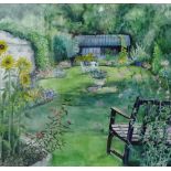 Contemporary School 'Garden in Summer' Watercolour, apparently unsigned, in a glazed and silver