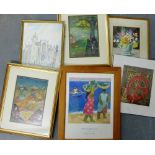 Carton containing a collection of mainly 20th century watercolours, mixed media and an Alberto