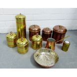 Quantity of brass and copper kitchenware to include mould, sugar canister etc., (a lot)