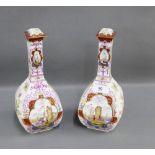 Pair of Dresden porcelain bottle neck vases with Castle and landscape panels complete with covers (