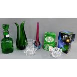 Collection of art glass to include Holmegaard and Royal Copenhagen tealights, a moulded green