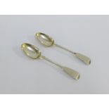Two Victorian silver Fiddle pattern teaspoons, London 1841 (2)
