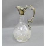 Epns mounted glass claret jug with fruit and vine etched pattern, 28cm high