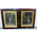 'St Valentines Day' and '1st April', pair of engraved prints contained within faux rosewood and