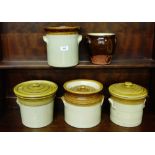 Collection of five various stoneware crocks, (5)