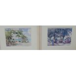 Jill Walker 'Fishing Boats in Oistins, Barbados W.I.' Companion pair of coloured prints, in glazed