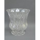 Large cut glass vase with serrated edge and circular footrim, 25cm high