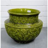 Large Staffordshire green glazed floral moulded planter, 38cm diameter