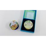 Halcyon Days Wimbledon 1877 commemorative enamel box together with a Queen Mother 80th birthday
