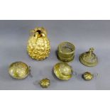 Mixed lot to include brass trinket boxes and a gilt metal pineapple shaped jar and cover (a lot)