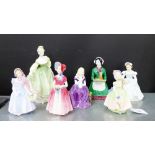 Collection of six Royal Doulton figures to include 'Baby' HN1679, 'The Bridesmaid' HN2196, 'Diana'