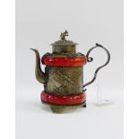 Chinese white metal wine / teapot, the lid with a rat and the handle with a frog, with two