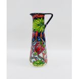 Moorcroft jug of tapering form with tube lined flower and foliage pattern with printed backstamps,