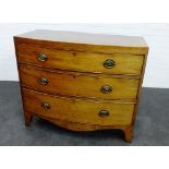 19th century mahogany bow front chest with three graduating long drawers, 85 x 100cm