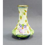 Moorcroft miniature enamel vase with lilac and orange flowers, with printed backstamps, 8cm high