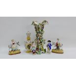 Collection of English and continental porcelains to include a pair of porcelain and bisque figures