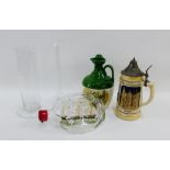 Haig's Ship in a bottle, two glass measures, a stein etc., (5)