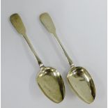 A pair of Victorian silver fiddle pattern table spoons, London 1846, (2)