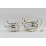 Victorian half fluted silver cream jug and matching sugar bowl, by Walter and John Barnard, London