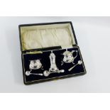 Birmingham silver three piece condiment set, in fitted box (3)