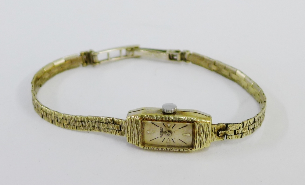 Lady's vintage 9 carat white gold Rotary wristwatch on textured bracelet strap